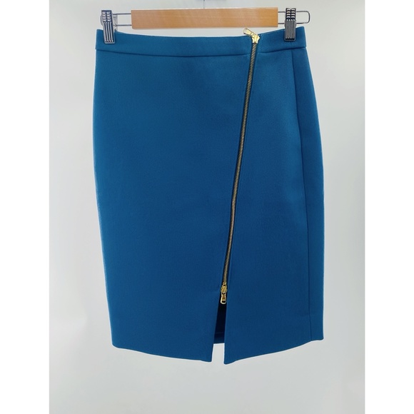 J. Crew Aqua Blue  Asymmetrical Front Zipper Lined Pencil Skirt - Picture 5 of 11